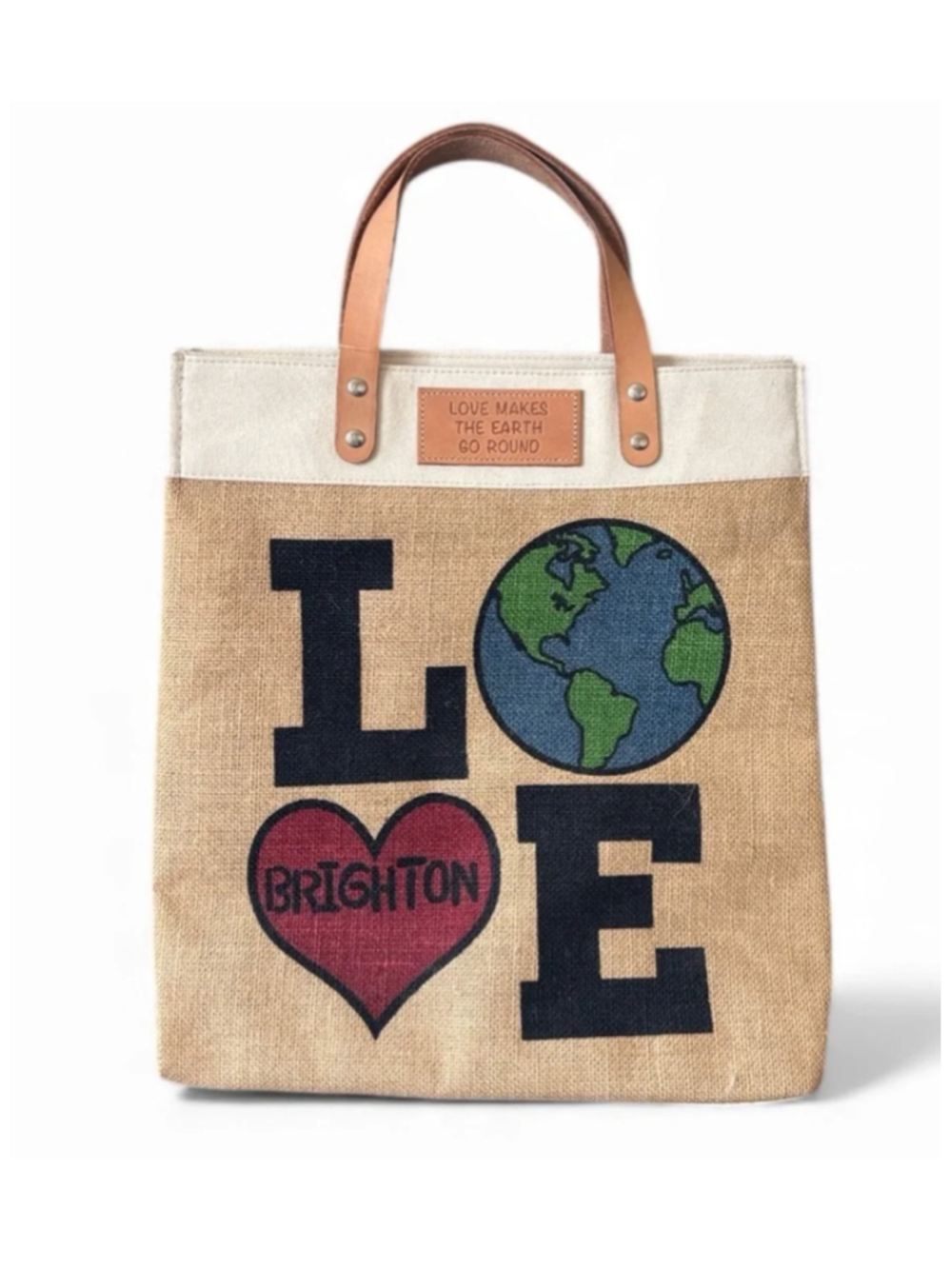 BRIGHTON LOVE The Earth Day Natural Jute Shopper Tote Bag NEW